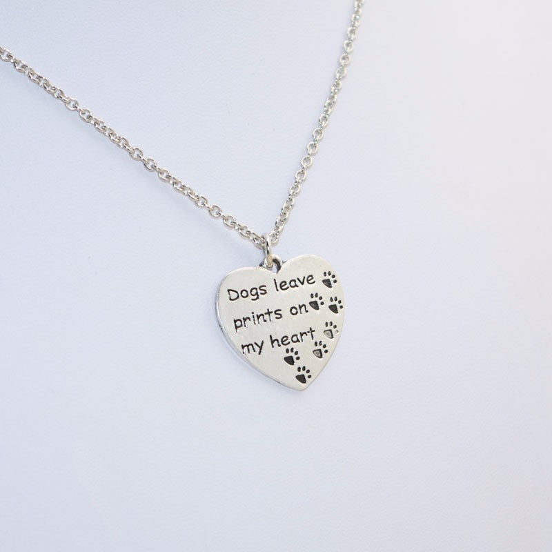 "Dogs Leave Prints On My Heart" Pendant Necklace