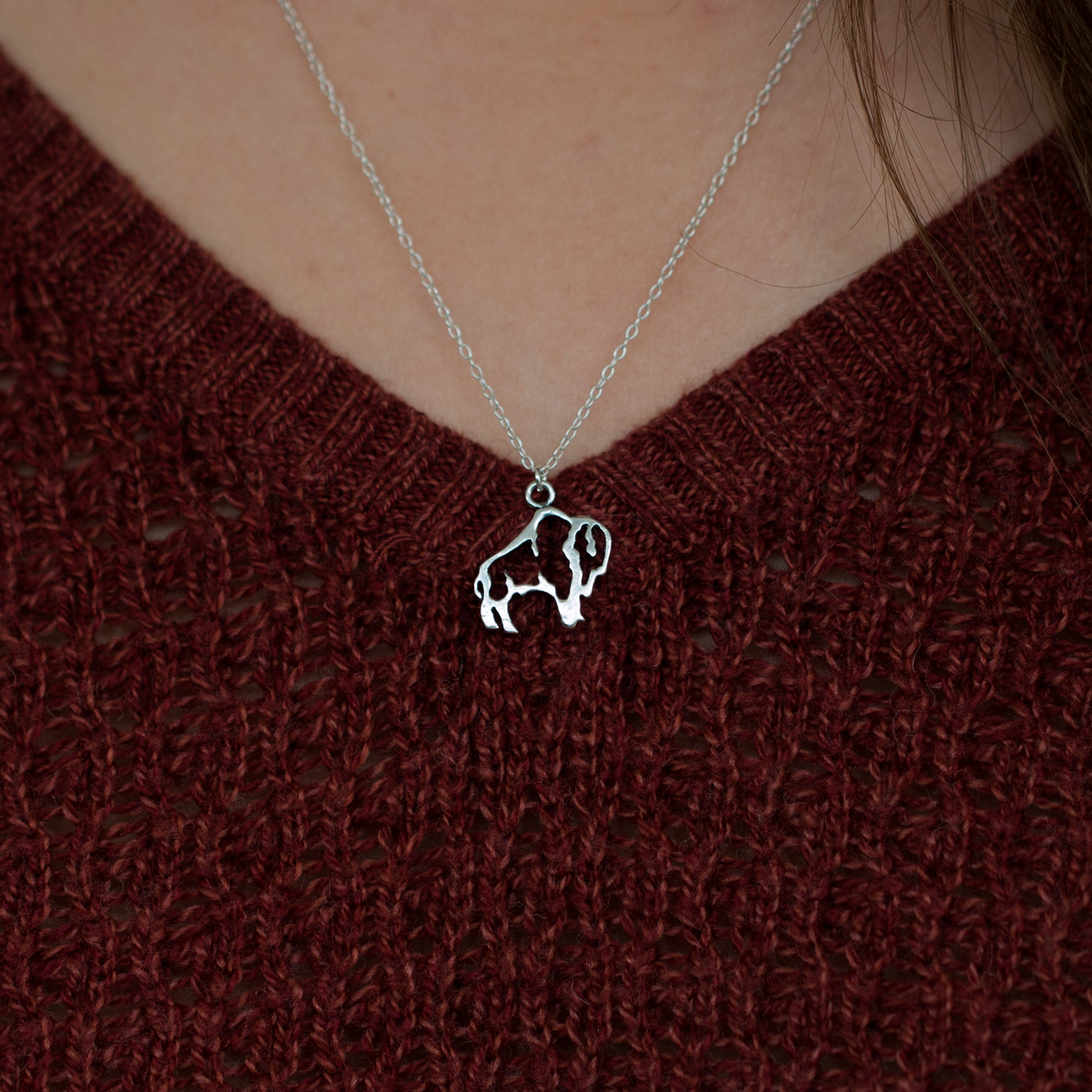 Sterling Silver Bison Necklace