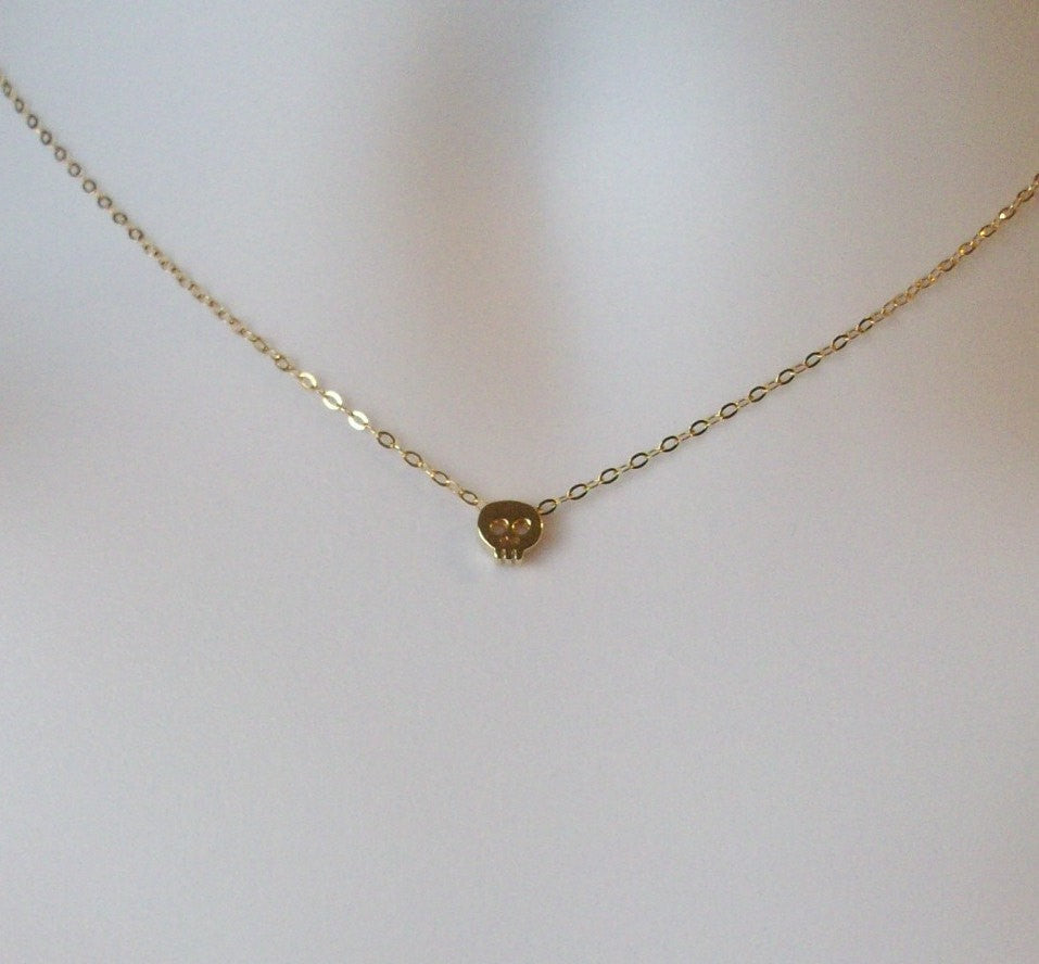 Tiny Gold Skull Necklace