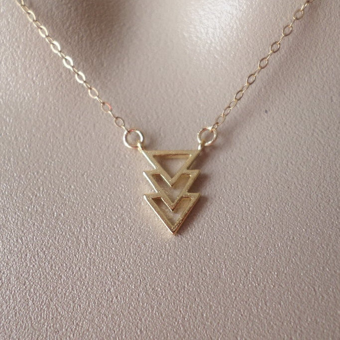Gemstone Split Triangle Necklace - Diament