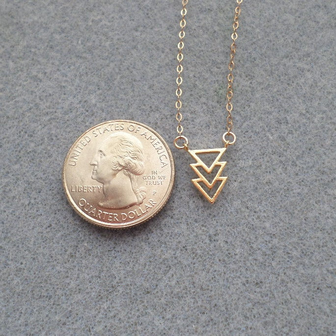 14K Yellow Gold 5 Triangle Diamond Necklace