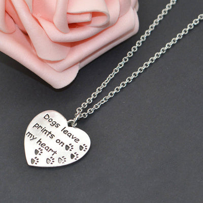 "Dogs Leave Prints On My Heart" Pendant Necklace
